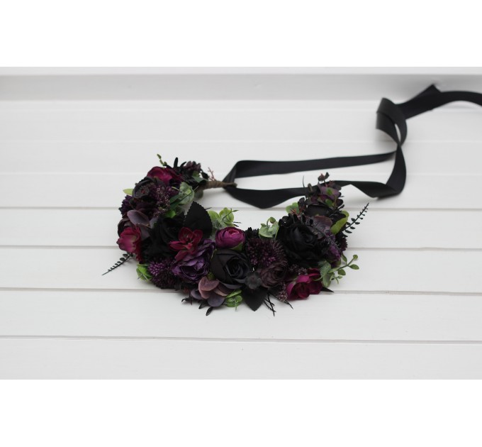 Black, Purple, and Magenta Flower Crown – Gothic Halloween Wedding Hair Wreath