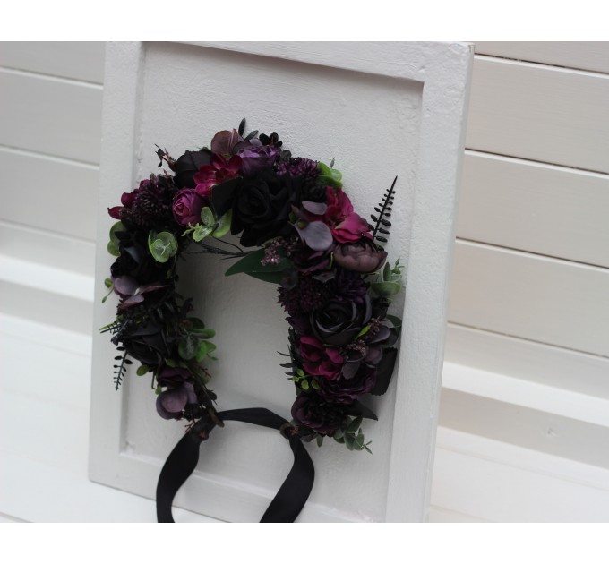 Black, Purple, and Magenta Flower Crown – Gothic Halloween Wedding Hair Wreath