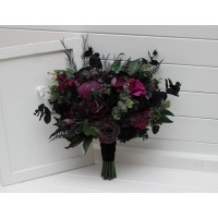  Black purple magenta bridal bouquet for Halloween wedding. Faux flowers.Gothic wedding. Wedding bouquet. Bridesmaid bouquet. 5370