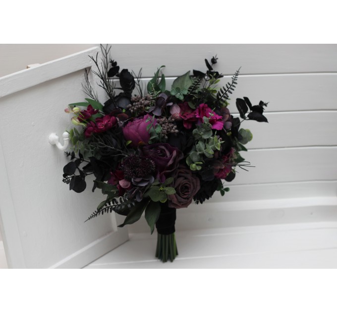 Black, Purple, and Magenta Bridal Bouquet – Gothic Halloween Wedding Flowers