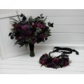 Black, Purple, and Magenta Bridal Bouquet – Gothic Halloween Wedding Flowers