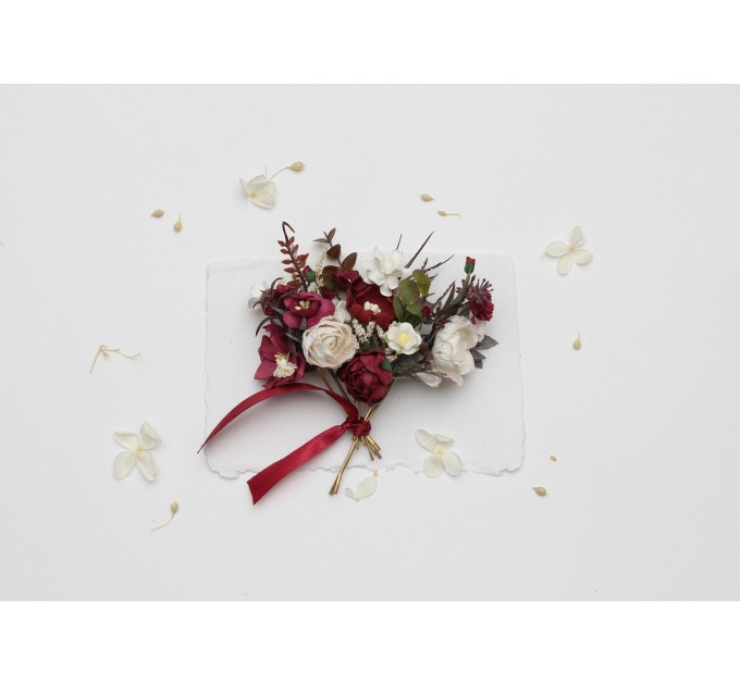 Set of 5 Burgundy Ivory White Floral Bobby Pins – Bridal Hair Accessories