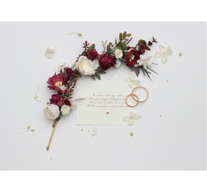 Set of 5 Burgundy Ivory White Floral Bobby Pins – Bridal Hair Accessories