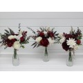 Simple Wedding Table Flowers – Burgundy and Ivory Mini Bouquets