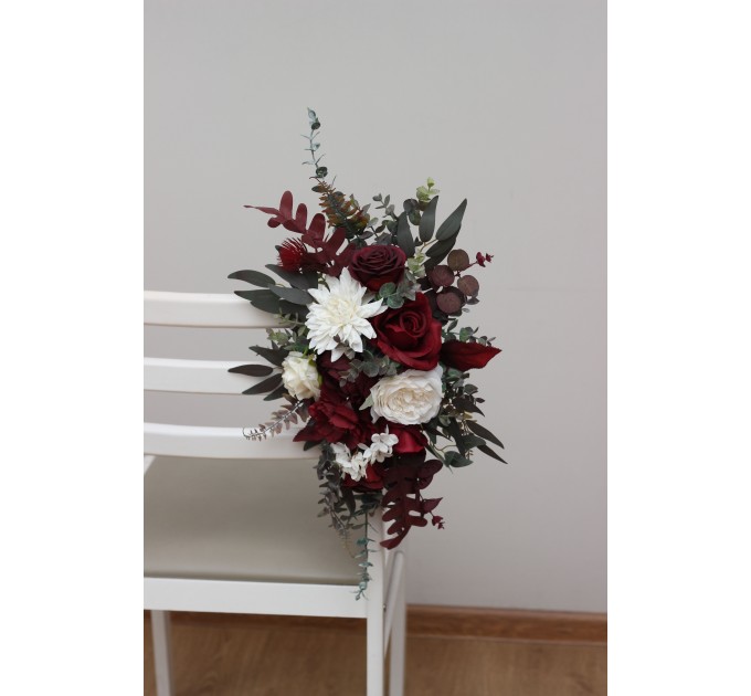 Aisle Flowers in Burgundy and Ivory – Chair & Sign Floral Decorations