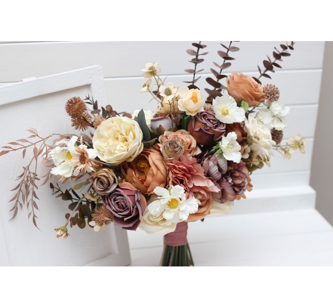 Mocha Mousse Cream Bridal Bouquet – Elegant Faux Flowers for Weddings