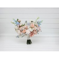 Dusty blue blush pink white beige bouquet. Soft pastel bridal bouquet. Faux flowers. Wedding bouquet. Bridesmaid bouquet. 5371