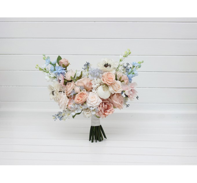 Dusty Blue, Blush Pink, White, and Beige Faux Flower Bridal Bouquet