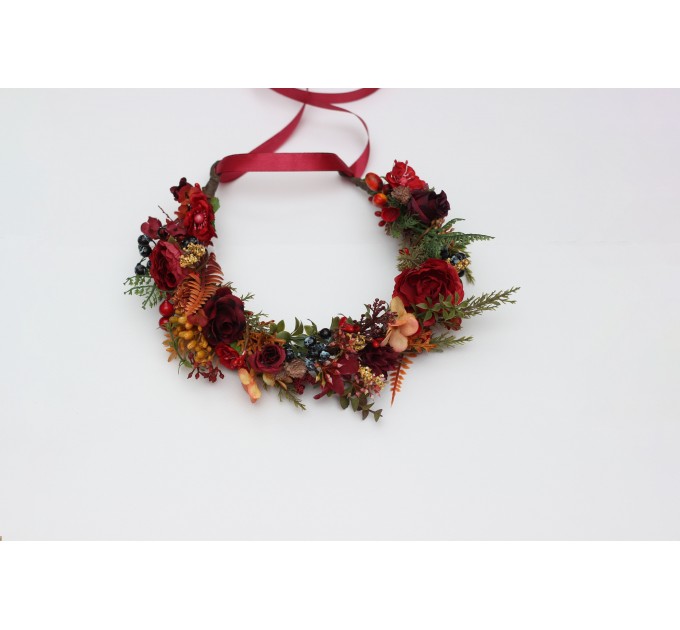 Woodland Flower Crown in Red, Blue, and Orange – Fall Wedding & Event Hair Wreath