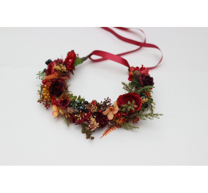 Woodland Flower Crown in Red, Blue, and Orange – Fall Wedding & Event Hair Wreath