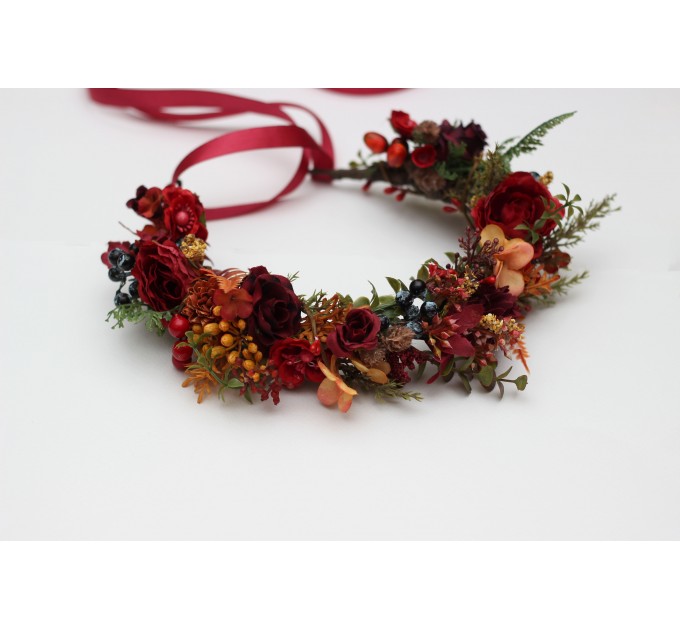 Woodland Flower Crown in Red, Blue, and Orange – Fall Wedding & Event Hair Wreath