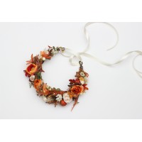 Rust orange cream flower crown. Hair wreath photoshoots and events. Flower girl crown. Fall wedding flowers. 5373