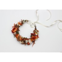 Rust orange cream flower crown. Hair wreath photoshoots and events. Flower girl crown. Fall wedding flowers. 5373