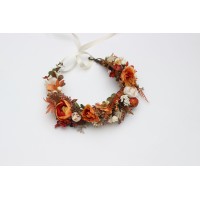 Rust orange cream flower crown. Hair wreath photoshoots and events. Flower girl crown. Fall wedding flowers. 5373