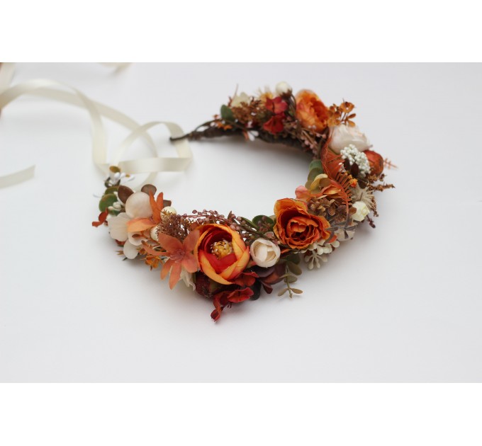 Rust Orange and Cream Flower Crown – Perfect for Fall Weddings and Events