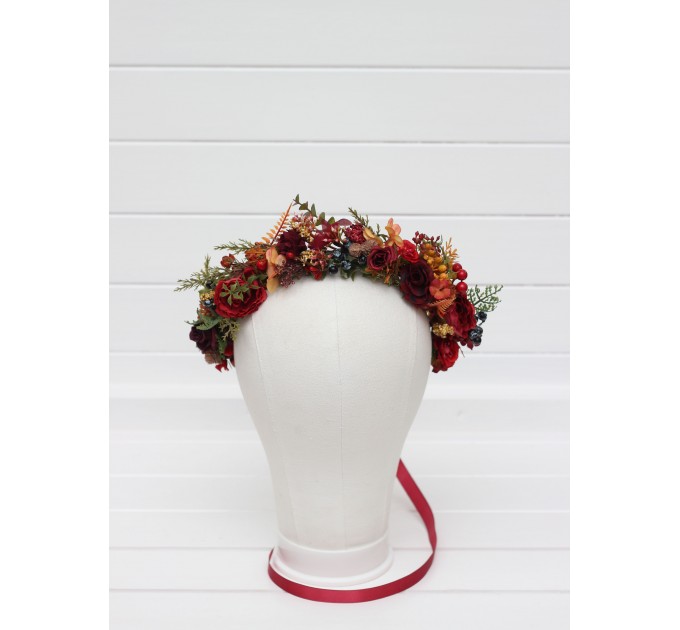 Woodland Flower Crown in Red, Blue, and Orange – Fall Wedding & Event Hair Wreath