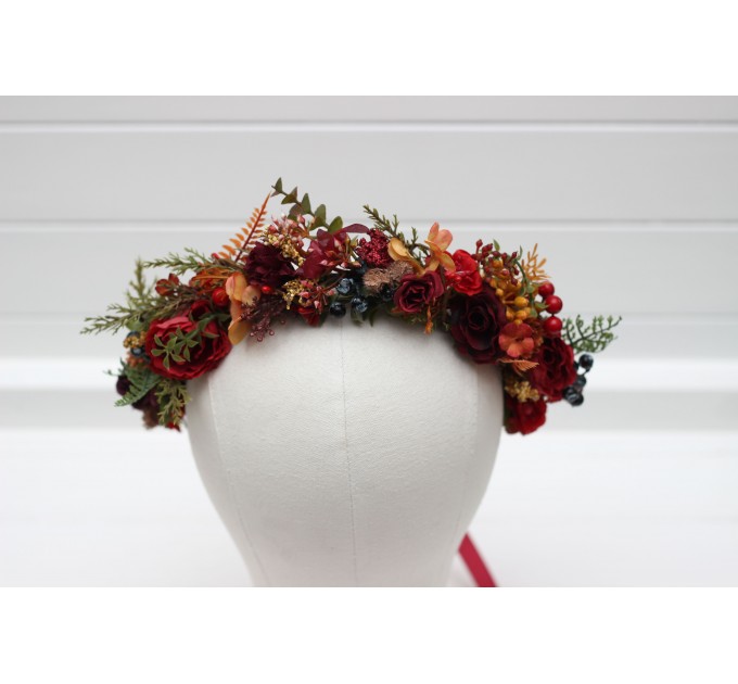 Woodland Flower Crown in Red, Blue, and Orange – Fall Wedding & Event Hair Wreath