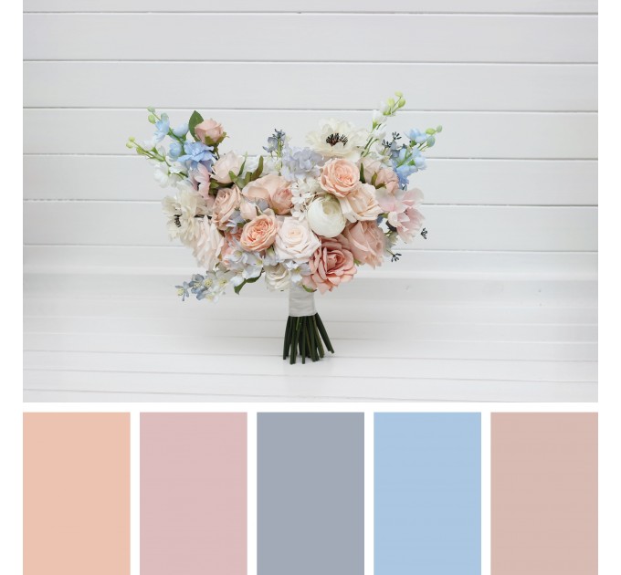 Dusty Blue, Blush Pink, White, and Beige Faux Flower Bridal Bouquet