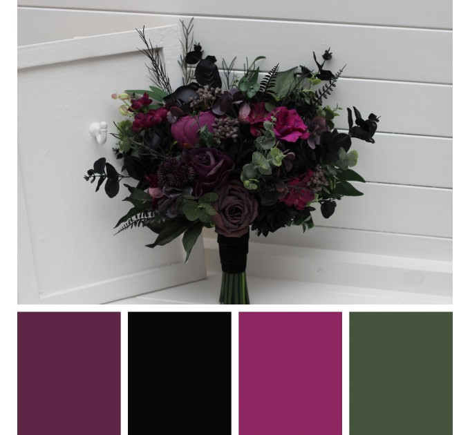 Black, Purple, and Magenta Bridal Bouquet – Gothic Halloween Wedding Flowers