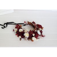 Burgundy brown cream flower crown. Hair wreath. Flower girl crown. Wedding flowers. 0041