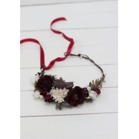 Burgundy ivory flower crown. Hair wreath. Flower girl crown. Wedding flowers. 0040