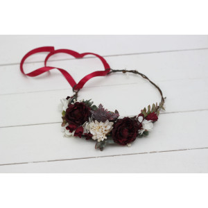 Burgundy ivory flower crown. Hair wreath. Flower girl crown. Wedding flowers. 0040