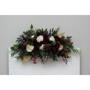  Flower arch arrangement in burgundy black gold ivory colors.  Arbor flowers. Floral archway. Faux flowers for wedding arch. 0032