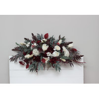  Flower arch arrangement in burgundy ivory colors.  Arbor flowers. Floral archway. Faux flowers for wedding arch. 0040