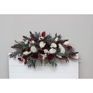  Flower arch arrangement in burgundy ivory colors.  Arbor flowers. Floral archway. Faux flowers for wedding arch. 0040