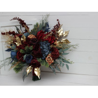 Wedding bouquets in burgundy navy blue gold colors. Bridal bouquet. Cascading bouquet. Faux bouquet. Bridesmaid bouquet. 0031 Wedding bouquets in burgundy navy blue gold colors. Bridal bouquet. Cascading bouquet. Faux bouquet. Bridesmaid bouquet. 0031