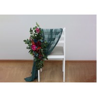 Aisle flowers in jewel-tone scheme. Chair flowers. Sign flowers. Wedding flowers. Flowers for wedding decor. 5187