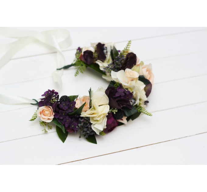 Large Flower Crown in Purple, Pink, and Ivory with Black Berries