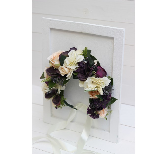 Large Flower Crown in Purple, Pink, and Ivory with Black Berries