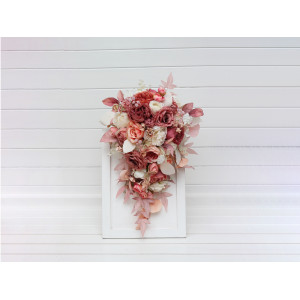Cascade bridal and Bridesmaid  Bouquets in dusty rose cream color scheme. Wedding flowers. Faux bouquet. 5321