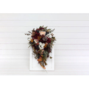 Cascade and classic Bridal bouquet. Bridesmaid bouquet. Burgundy ivory white brown flowers. Faux flowers. Fall wedding bouquet. Silk flowers. Boho wedding. Brown oliva greenery.  5310