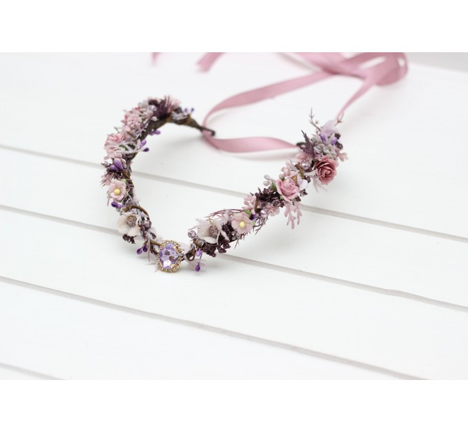 V-shaped Lilac, Lavender, and Mauve Elven Crown – Woodland Flower Circlet