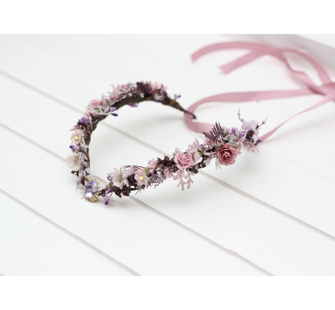 V-shaped Lilac, Lavender, and Mauve Elven Crown – Woodland Flower Circlet