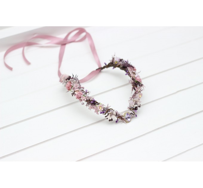 V-shaped Lilac, Lavender, and Mauve Elven Crown – Woodland Flower Circlet