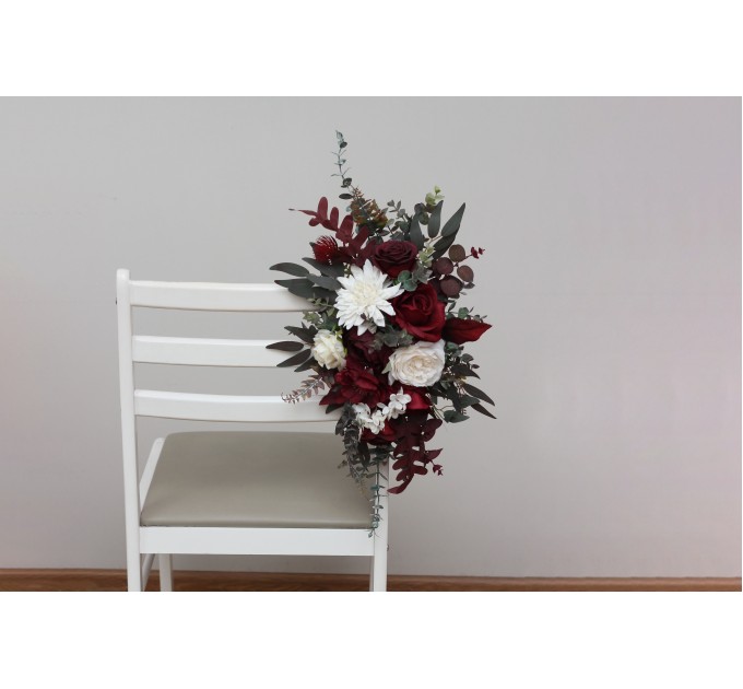 Aisle Flowers in Burgundy and Ivory – Chair & Sign Floral Decorations