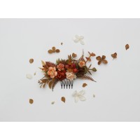 Rust orange peach brown hair comb  for fall wedding .Hair flower piece. Bridal flowers. Flower accessories. Bridesmaid comb. 5375