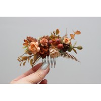 Rust orange peach brown hair comb  for fall wedding .Hair flower piece. Bridal flowers. Flower accessories. Bridesmaid comb. 5375