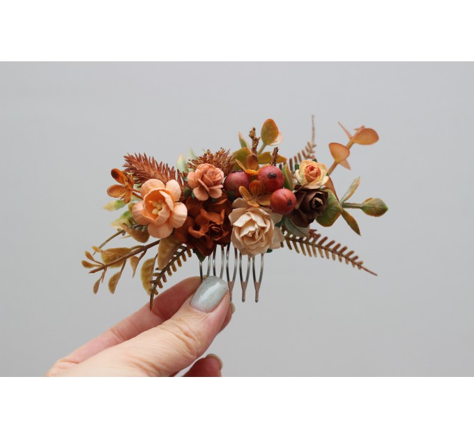 Rust Orange, Peach, and Brown Hair Comb – Fall Wedding Flower Accessories