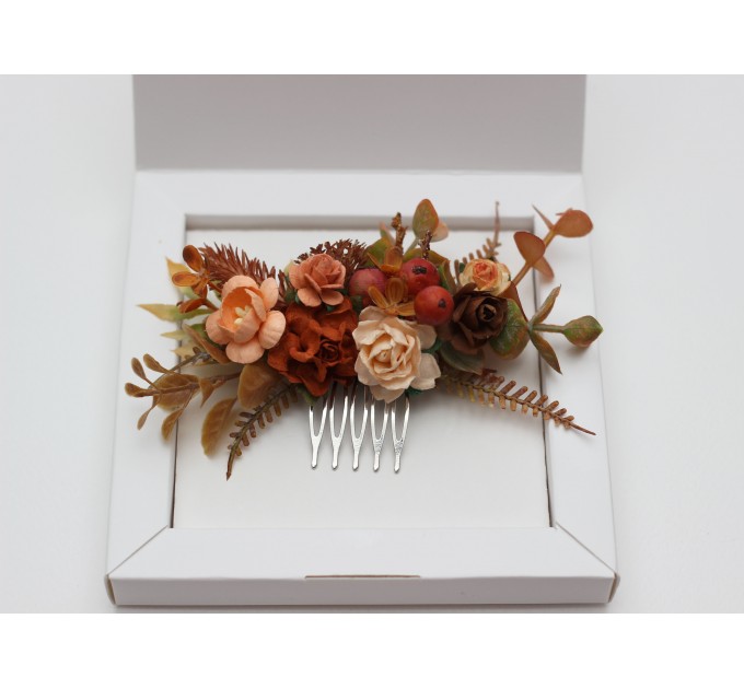 Rust Orange, Peach, and Brown Hair Comb – Fall Wedding Flower Accessories