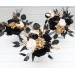 Simple Wedding Table Flowers in Black, Ivory, and Gold