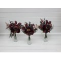 Simple Wedding Table Flowers in Deep Purple, Gold, and Burgundy