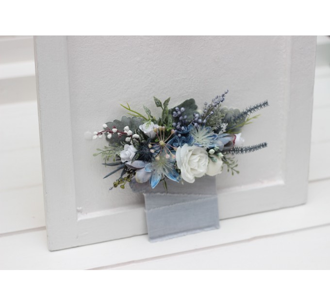 Pocket boutonniere in dusty blue white color scheme. Flower accessories. 5200