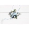  Wedding  wrist corsage  in dusty blue white color theme. Flower accessories. 0508