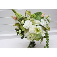 Green white summer bridal bouquet. Faux flowers. Wedding florals. Bridesmaid bouquet. 5379