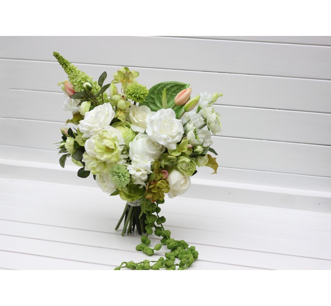 Green and White Summer Bridal Bouquet – Faux Wedding Flowers