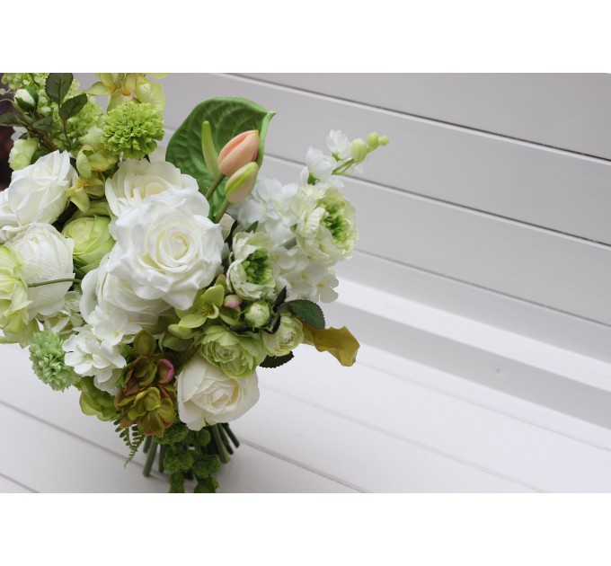 Green and White Summer Bridal Bouquet – Faux Wedding Flowers